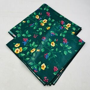 Longaberger Emerald Vine Napkins Set of 2 Green Floral Cotton 17x17 USA Flaws